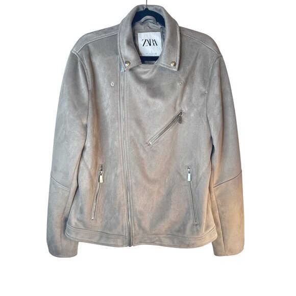 ZARA Gray Large Faux Suede Biker Jacket - Picture 6 of 16